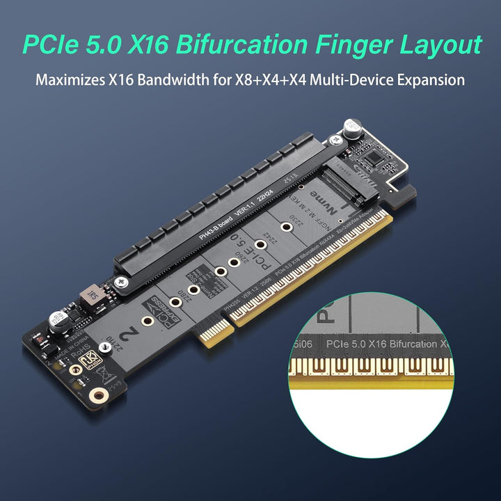 SinLoon PCIe 5.0 X16 Erweiterungskarte, PCIe Bifurcation Riser Card, Teilt X16 Slot in X8+X4+X4, Unt