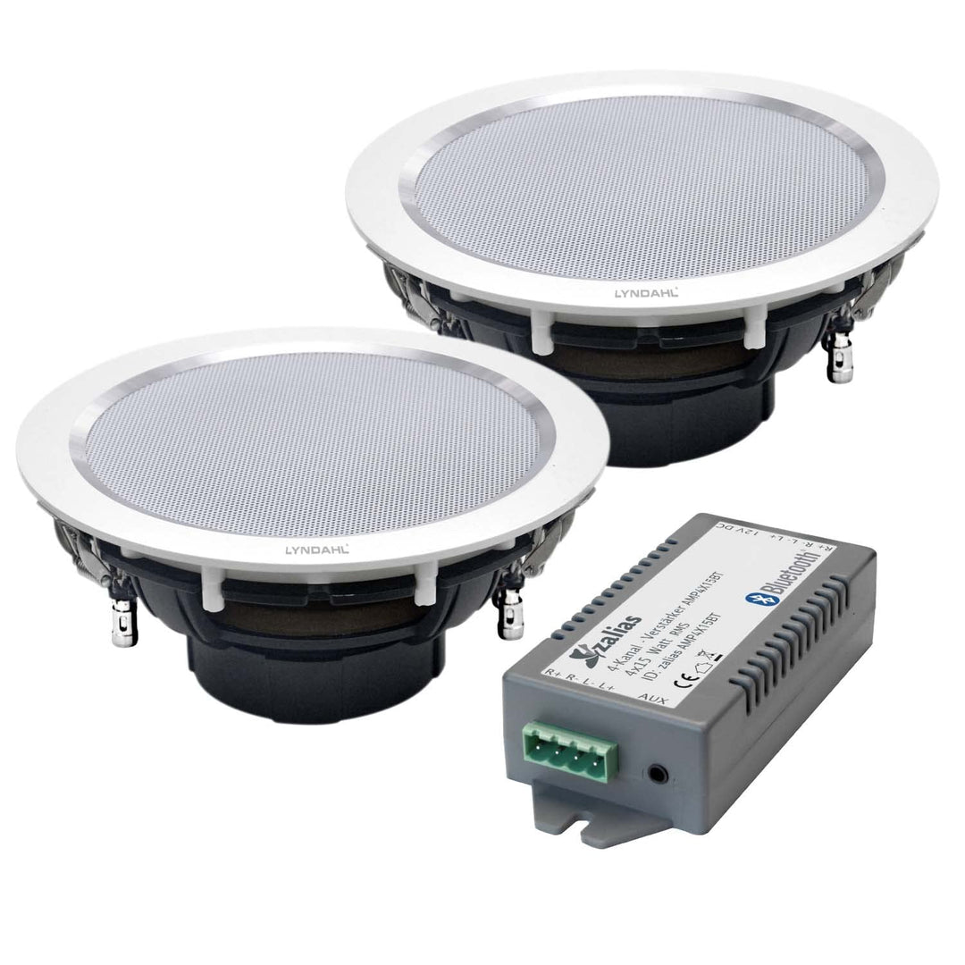 zalias Lyndahl Stereo-Einbaulautsprecher weiss Set CS195ST mit Bluetooth-Verstärker AMP4X15BT zum Ei