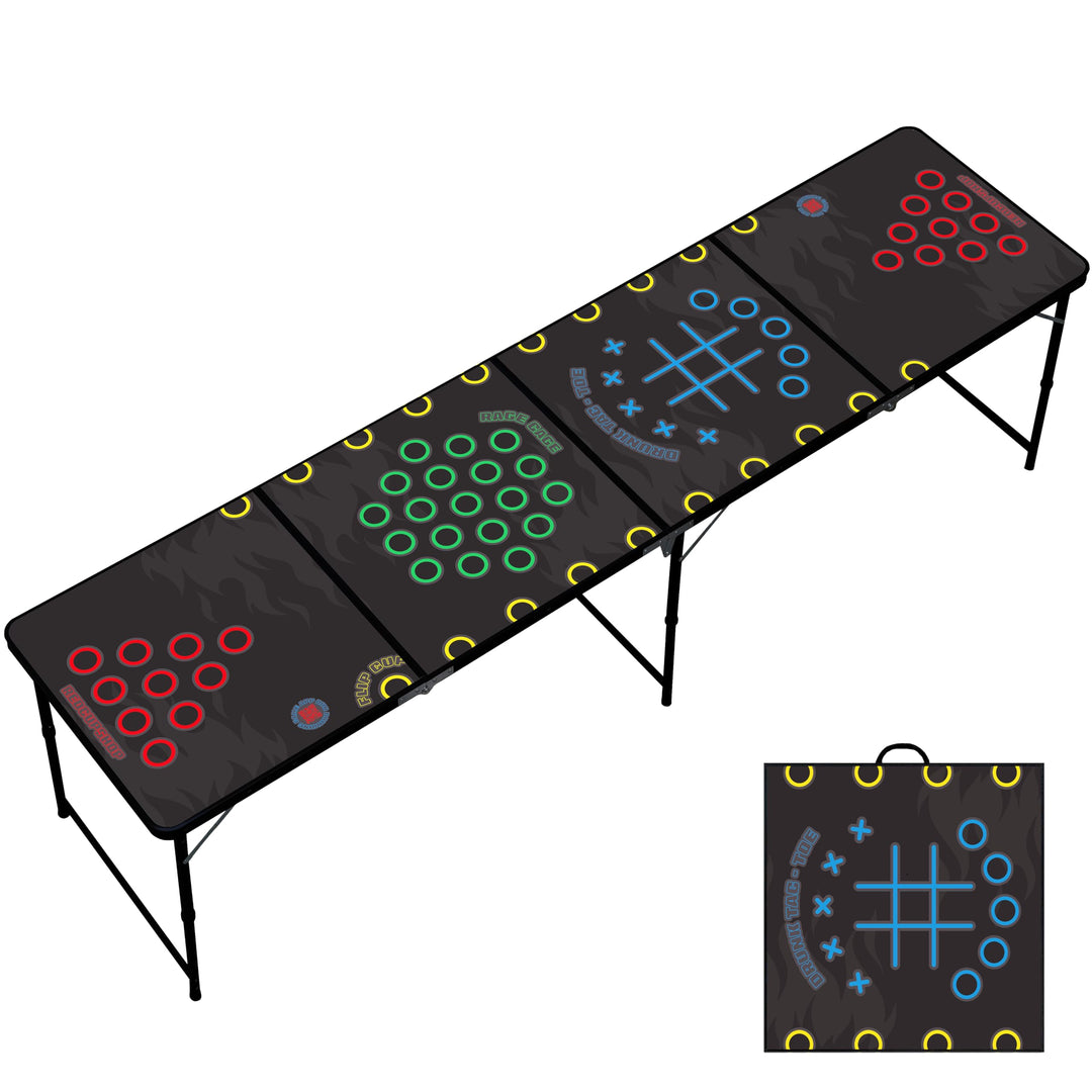 Beer Pong Tisch 4-in-1 | Flip Cup, Rage Cage, Drunk Tac Toe | Klappbarer Turniertisch 240x60x70 cm |