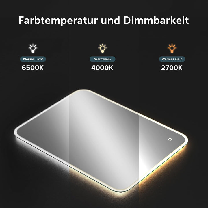 Mai & Mai Badspiegel mit LED Beleuchtung Wandspiegel 50x70cm Bad-Spiegel mit Touchschalter, Beschlag