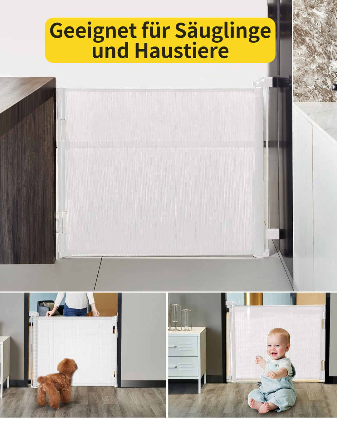 Retraktierbares Sicherheitsgitter für Babys &amp; Haustiere– 2er Set – Extra Breit &amp; Hoch, 0-140CM Türsc