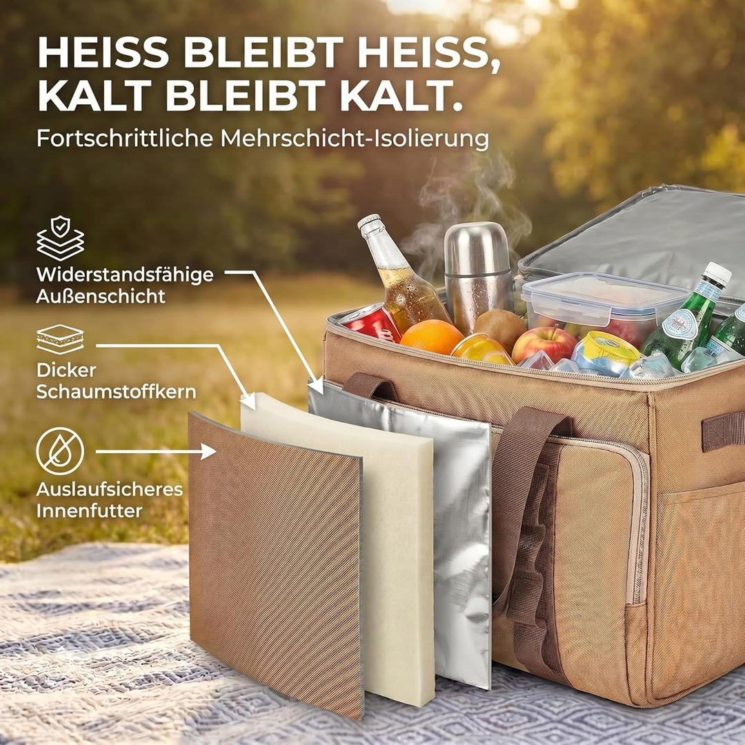 XXL Kühltasche iolierte Getränke & Snack-Tasche Isotasche Picknick-Tasche für Camping Reisen Urlaub