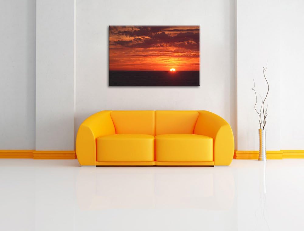 romantischer Sonnenuntergang über Meer Leinwand, XXL riesige Bilder fertig gerahmt mit Keilrahmen, K