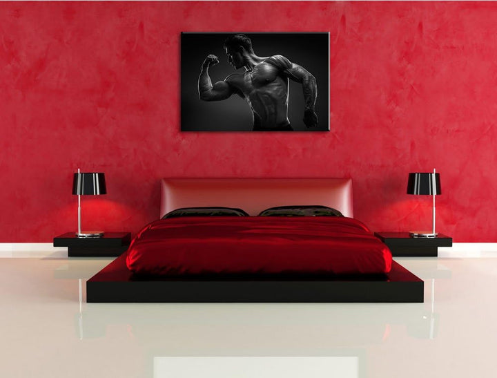 Dark Posender Bodybuilder schwarz/weiss Format: 100x70 cm auf Leinwand, XXL riesige Bilder fertig ge