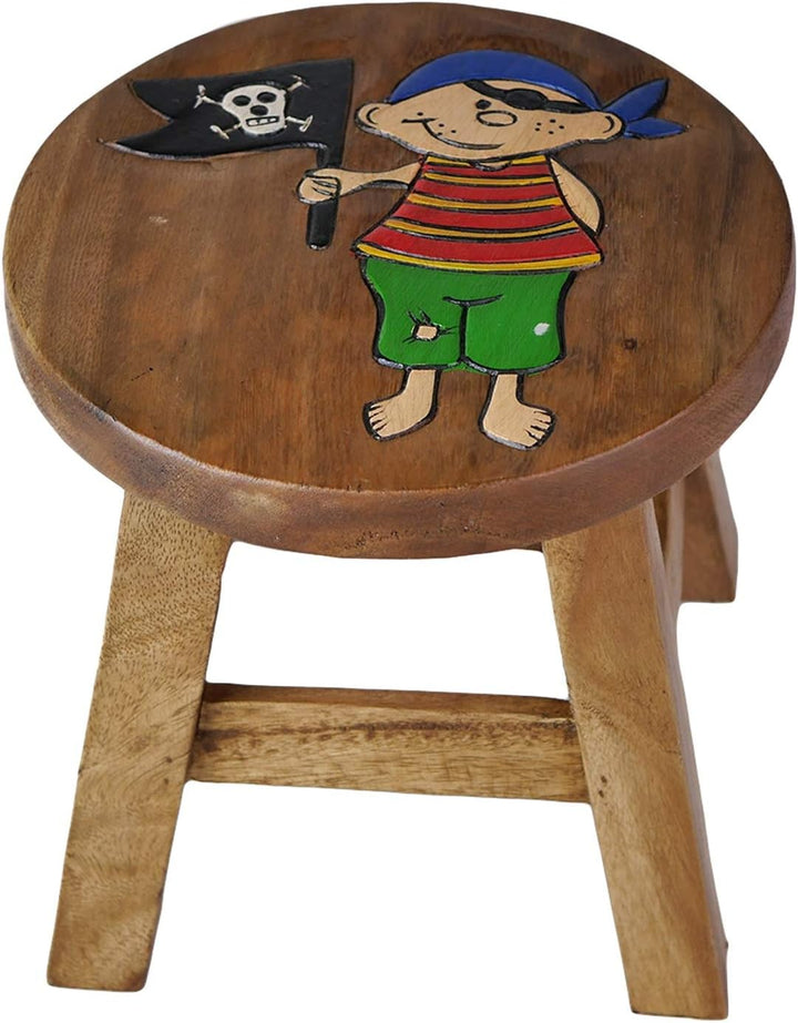 ART-CRAFT Vielseitiger Kinderhocker Holzhocker rund aus Massivholz Motiv Pirat mit Flagge mit vielen