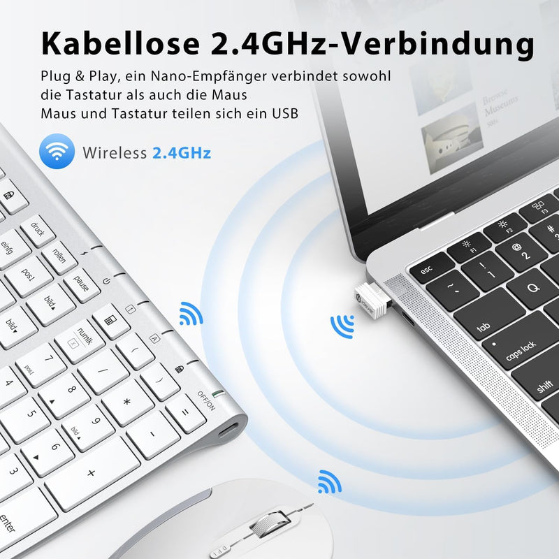 iClever kabellose Tastatur und Maus Set, 2.4G kabellose Tastatur und Maus, USB-C wiederaufladbar, Or