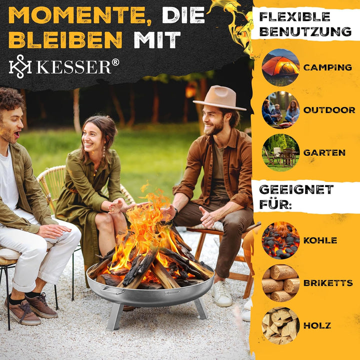 KESSER® Feuerschale 2,5mm Stahldicke | Feuerkorb Ø60cm Edelstahl | Feuertonne +42cm Feuerhaken Gusse