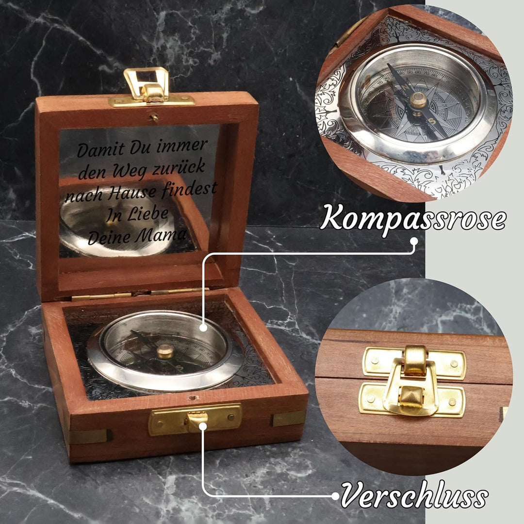 SonKo® Kompass mit Gravur Kompass personalisiert – Antik Optik nautischer funktionsfähige Maritime D