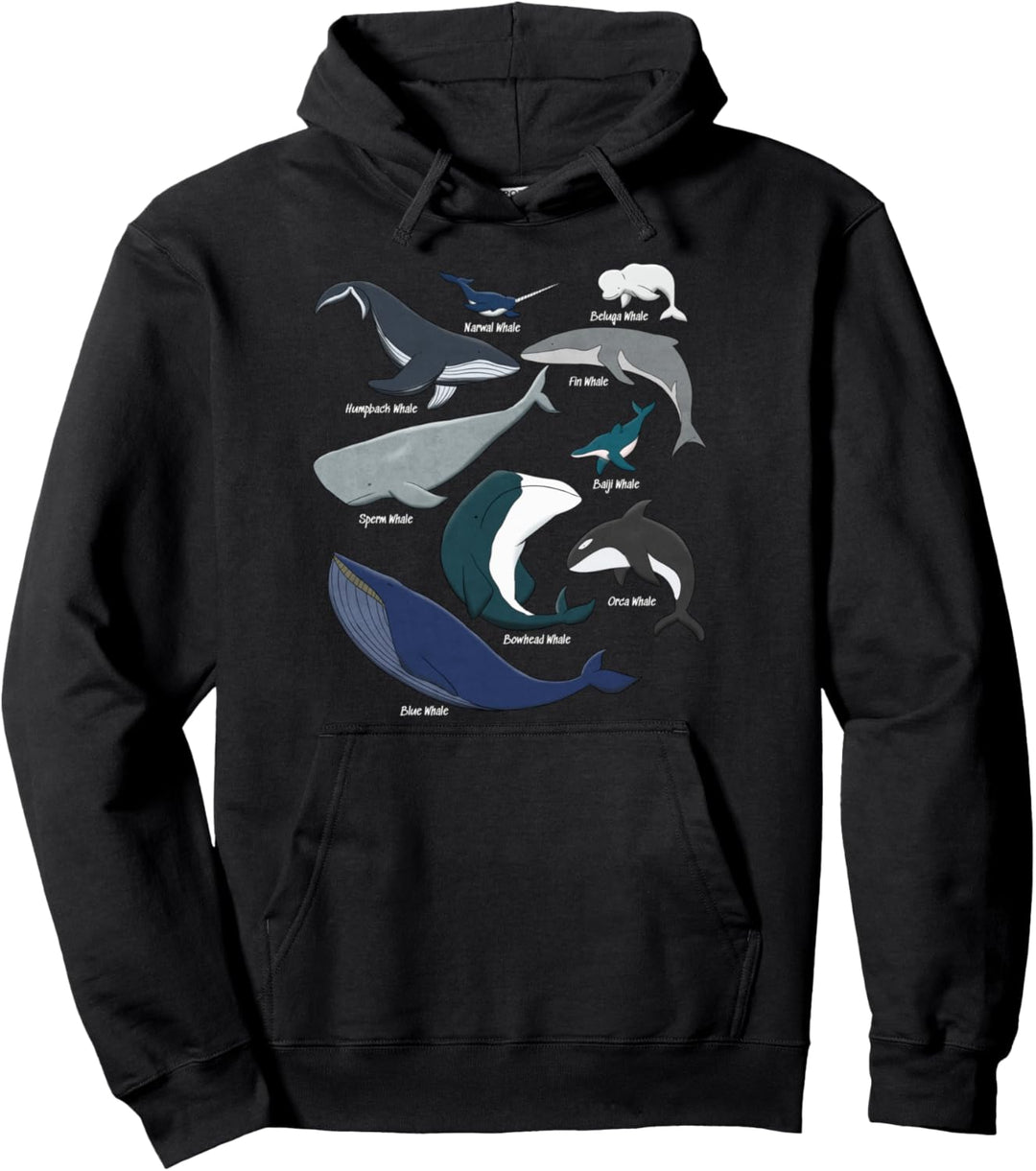 Arten von Walen Ozean Säugetiere Tierrassen Spezies Guide Pullover Hoodie