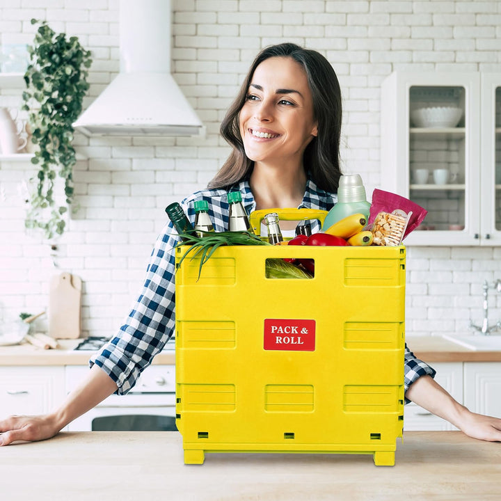 Relaxdays Einkaufstrolley, Klapptrolley mit Rollen & Teleskopgriff, bis 35 kg, Faltbare Einkaufshilf