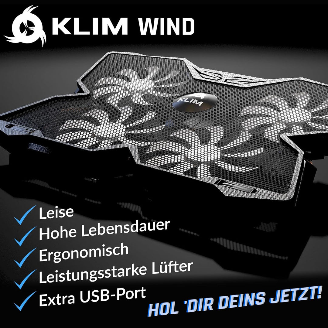 KLIM Wind Laptop Kühler - Leistungsstark Wie Kein Anderer – Schneller Kühlvorgang - 4 Lüfter PC Note