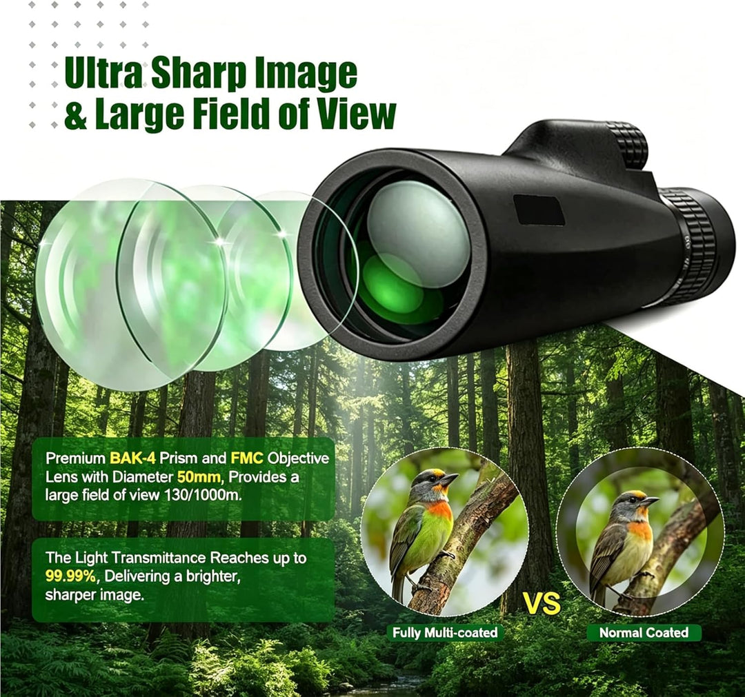 Monokular Teleskop 10-30x50 HD Monokulare Fernrohr mit Smartphone-Halter und Stativ,BAK4-Prisma und