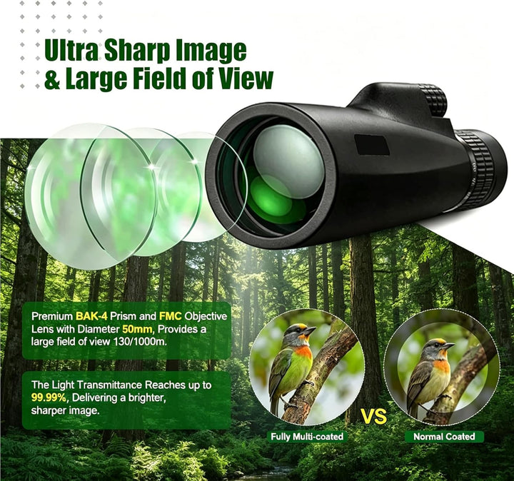 Monokular Teleskop 10-30x50 HD Monokulare Fernrohr mit Smartphone-Halter und Stativ,BAK4-Prisma und
