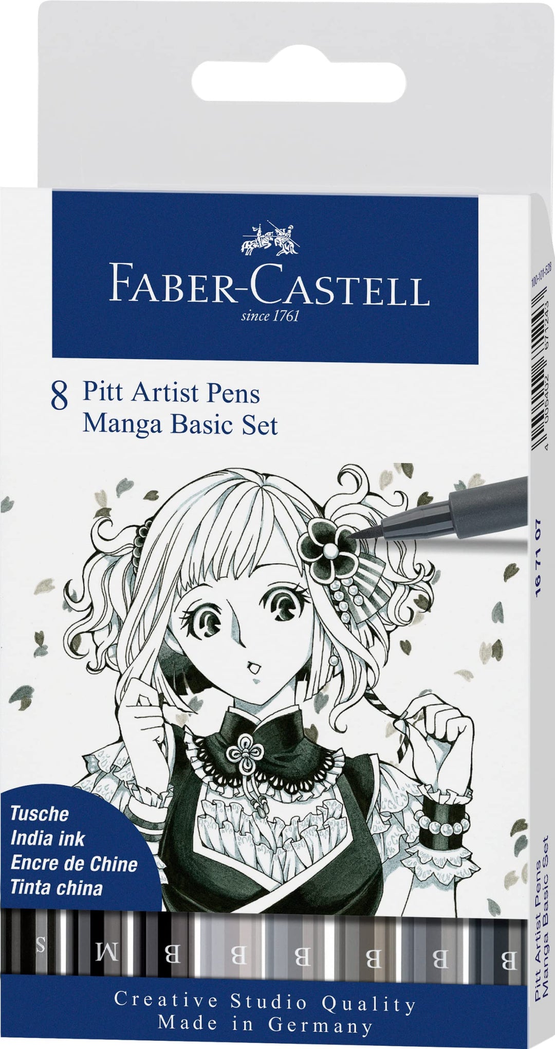FABER-CASTELL 167107 - Tuschestifte Pitt Artist Pen Brush Manga Basic Set, 8-teilig, permanent Manga