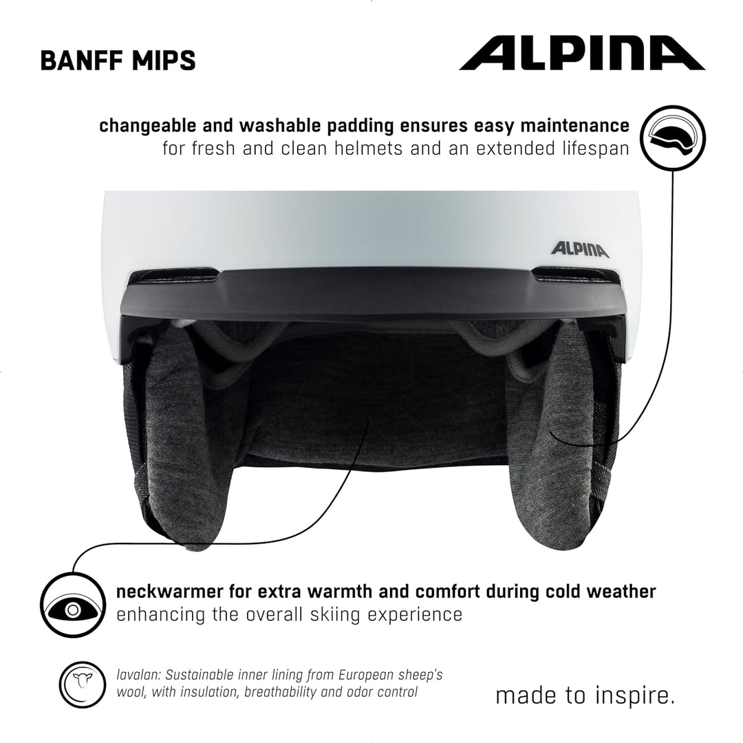 ALPINA Banff MIPS - Nachhaltiger, Sicherer und Leichter MIPS Skihelm Mit Schafswolle-Innenfutter Für
