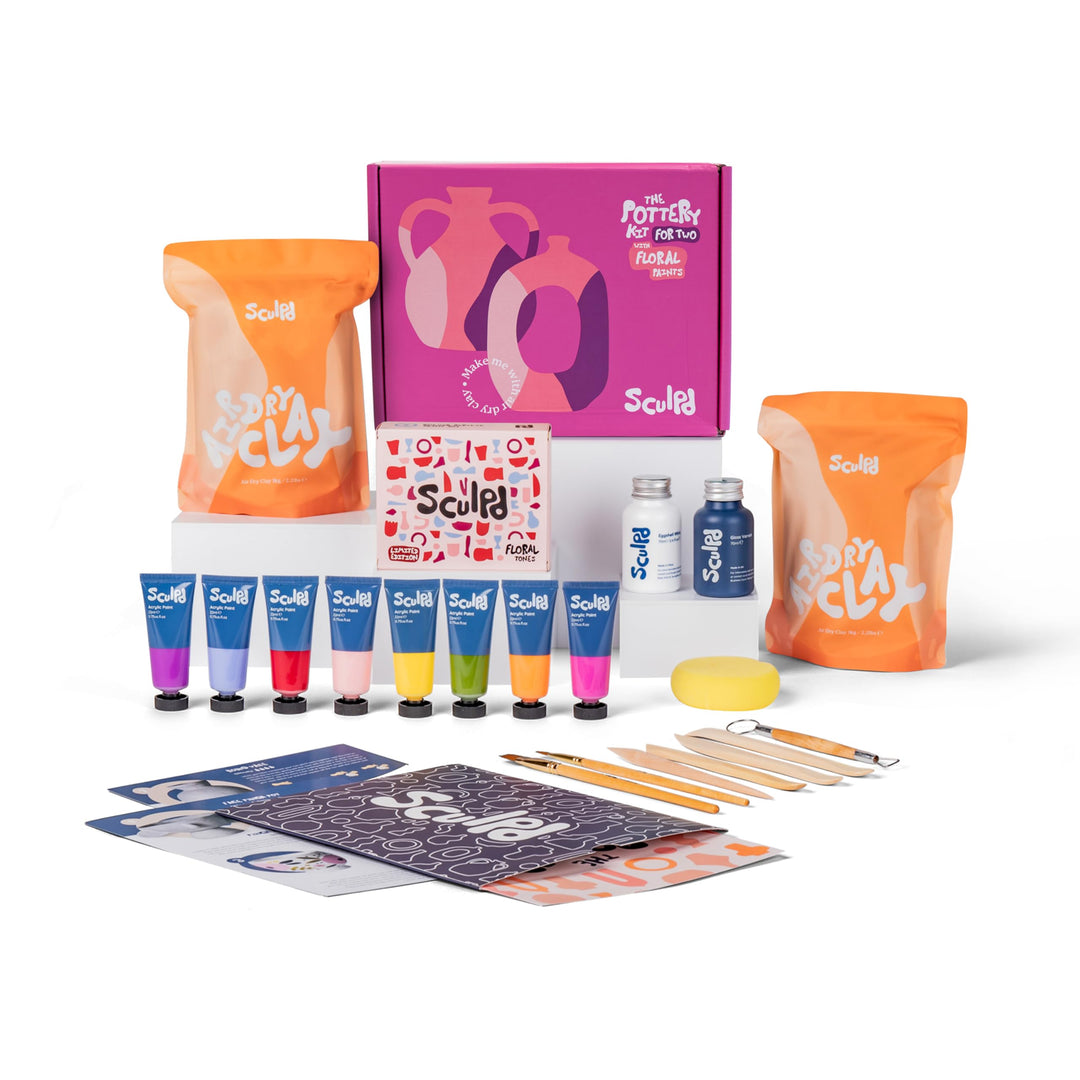 Sculpd – Das originale Töpfer-Set, Komplettes lufttrocknendes Ton-Set für Erwachsene, inklusive Mode