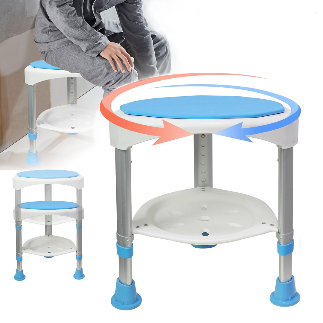 LZQ Duschhocker Duschstuhl Badhocker 360° Drehbar Badsitz und 45-57cm Höhenverstellbar Anti-Rutsch D