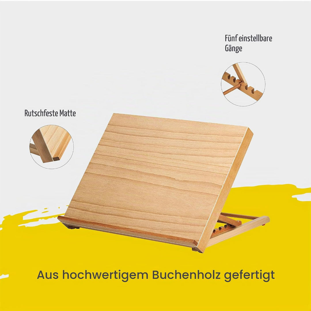 Tischstaffelei A2 Zeichenbrett Staffelei Workstation Gr. 65x48cm aus Buchenholz Buchhalter zu bemale