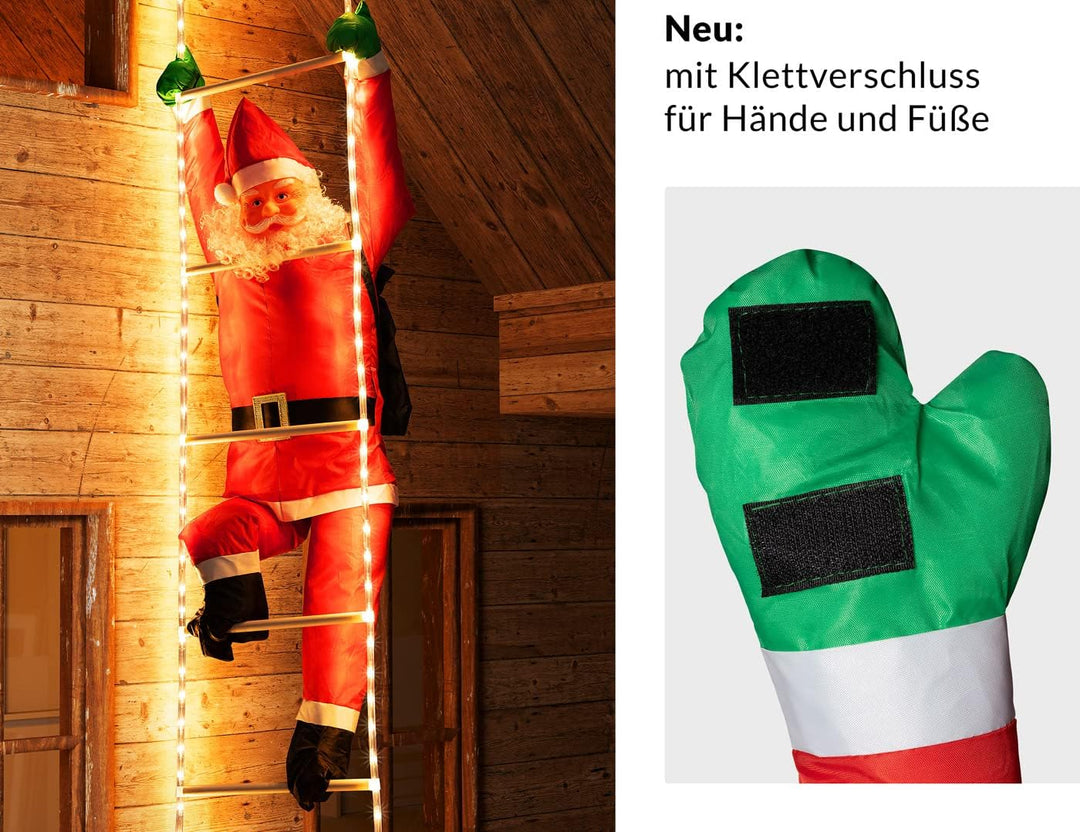 MONZANA® LED Weihnachtsmann Leiter XXL 240cm In-/Outdoor Timer 8 Leuchtfunktionen Fernbedienung dimm
