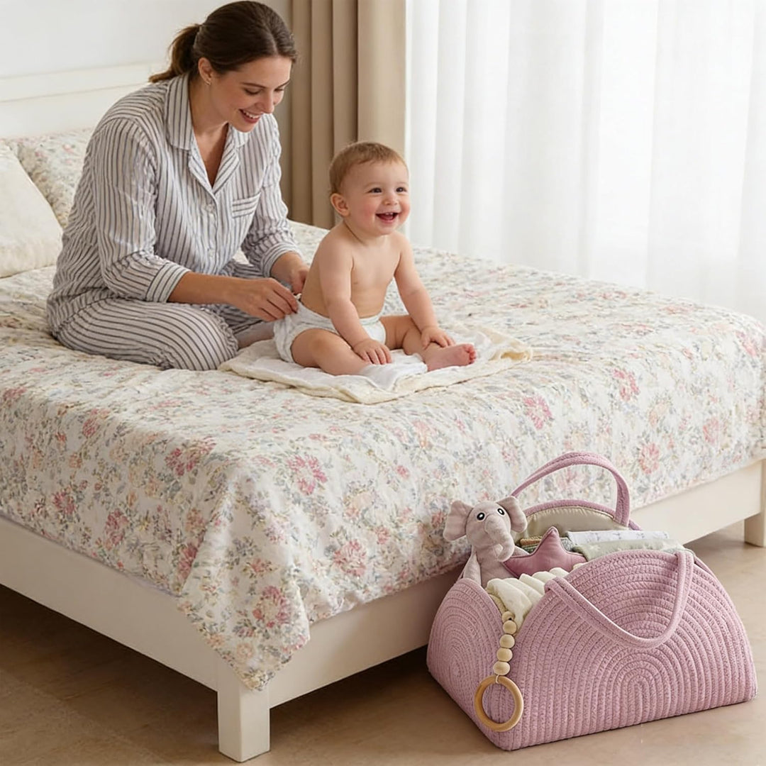 YUEMING Baby Windel Caddy Organizer, Tragbarer Wickelorganizer mit Fächern und Griffen, Wickelkorb B