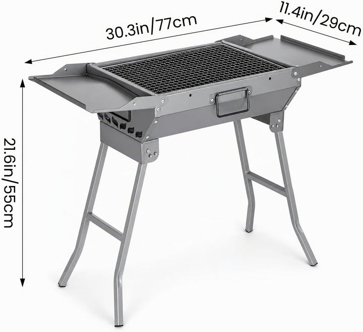 Klappgrill BBQ Set Tragbarer Holzkohlegrill mit 2 Seitenablagen, 28,5 x 77 x 55 cm Faltbar Grill Sch