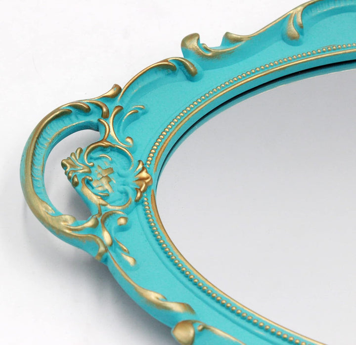 YCHMIR Vintage Spiegel Kleiner Wandspiegel zum Aufhängen, 36,8 x 25,4 cm, oval, Blau, Blau