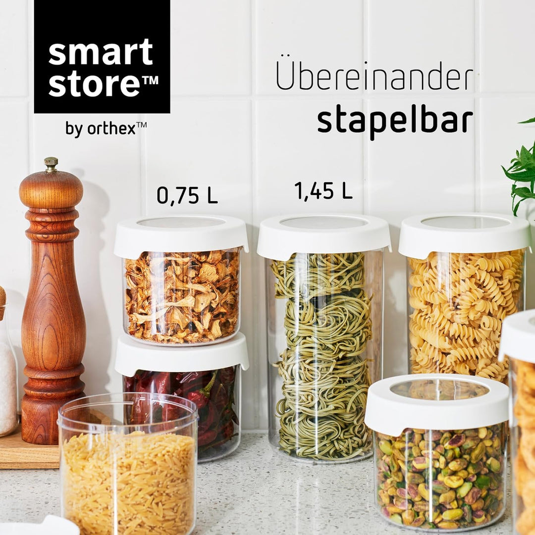SmartStore Runde Vorratsdosen mit Deckel 0.75L und 1.45L – 6er Set – Kunststoff-Lagerung Box mit Dec