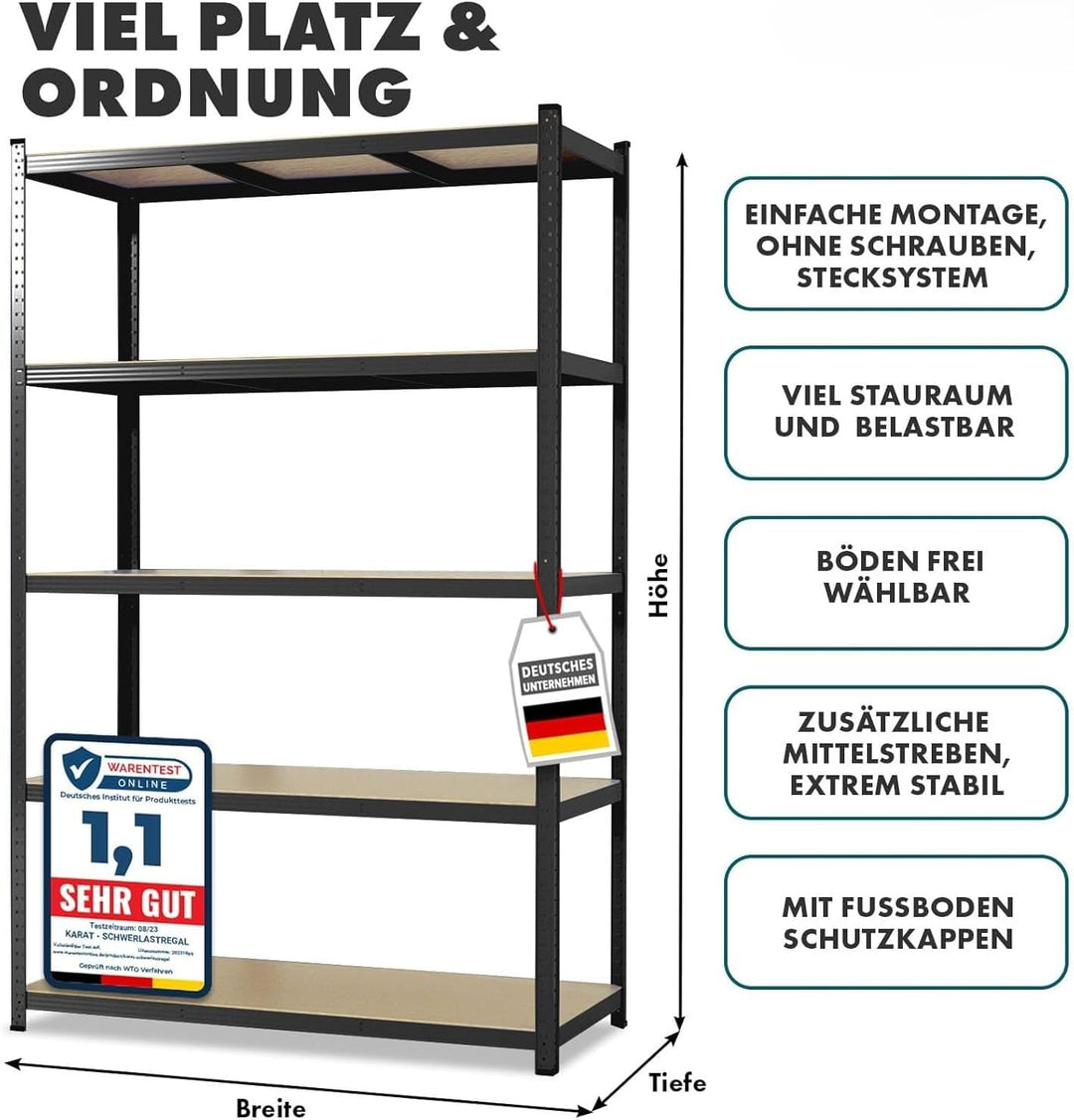 Floordirekt Schwerlastregal, 2er Set, schwarz 150 x 75 x 30 cm Steckregal, Kellerregal, Lagerregal,
