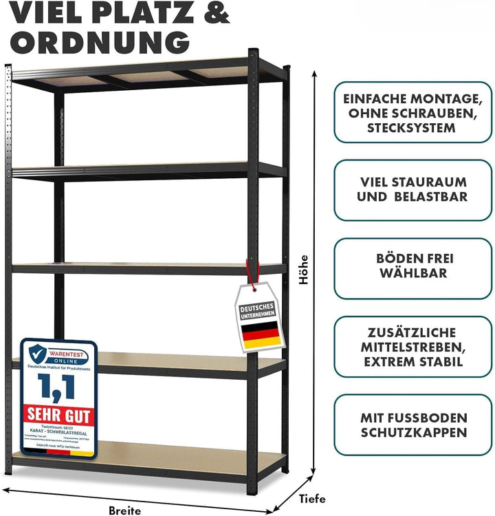 Floordirekt Schwerlastregal, 2er Set, schwarz 150 x 75 x 30 cm Steckregal, Kellerregal, Lagerregal,