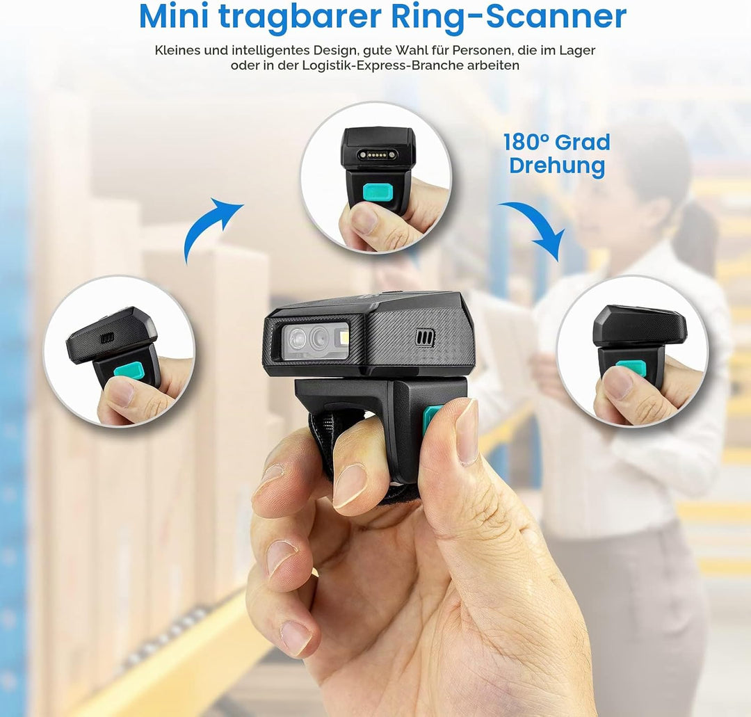 NETUM Mini Wireless 2D Ring Barcode Scanner Bluetooth, tragbarer Barcodeleser mit Ladestation und in