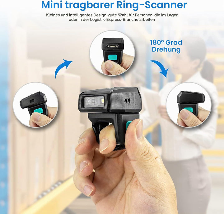 NETUM Mini Wireless 2D Ring Barcode Scanner Bluetooth, tragbarer Barcodeleser mit Ladestation und in