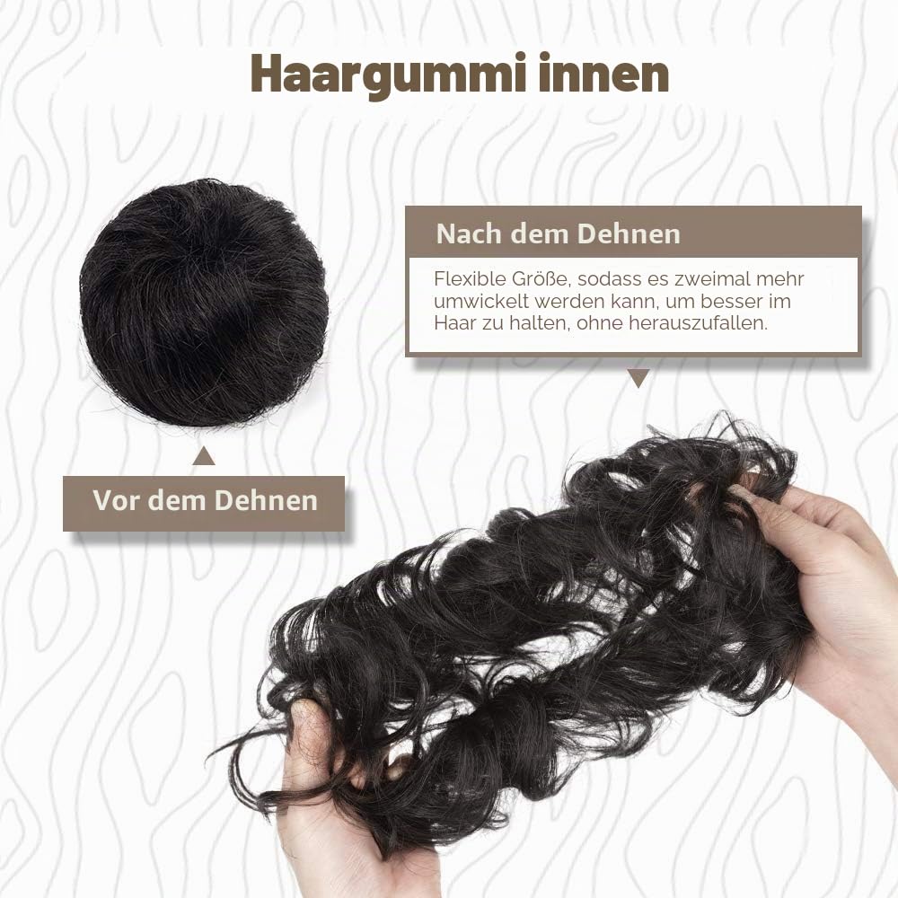 BARSDAR 100% Echthaar Haarteil Haargummi，Gelockt Unordentlich dutt extensions echthaar Haarteil Haar