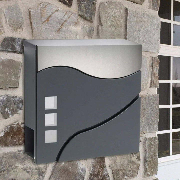 Verda Briefkasten mit Zeitungsfach, 2X Schlüssel, 37 x 37 x 11 cm, Edehlstahl, Postkasten, Personali