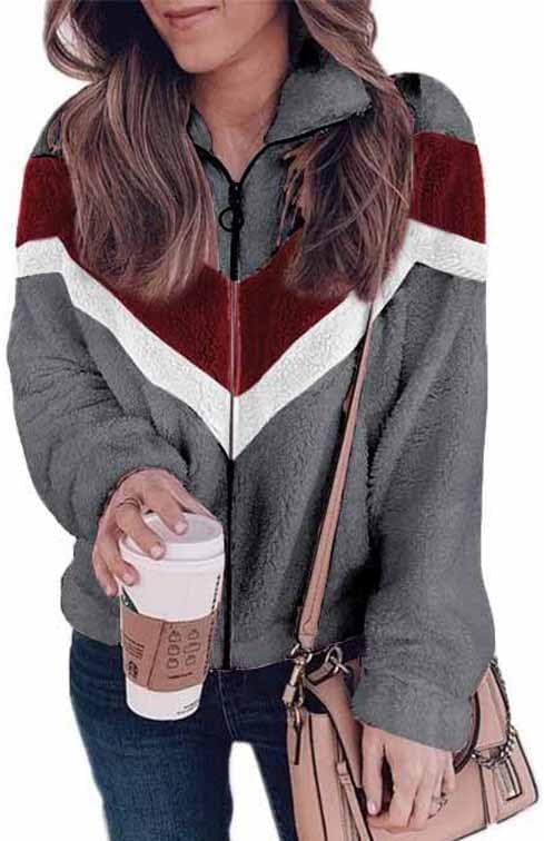 Ansenesna Teddy Fleecejacke Damen Ohne Kapuze Flauschig Winterjacke Damen Warm Fleece Wintermantel E