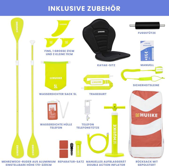 HUIIKE Stand Up Paddling Board mit Zubehör, Paddel, Finnen, Pumpe. Paddle Sup Board Aufblasbar Hohe