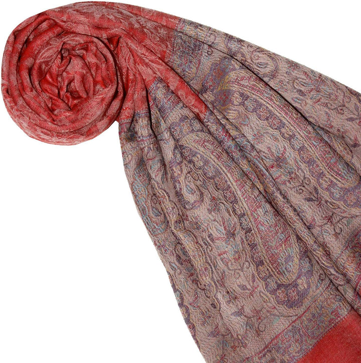 Lorenzo Cana Damen Pashmina Kaschmirschal 100% Kaschmir, 70 cm x 200 cm, Rot Beige Natur jacquardgew