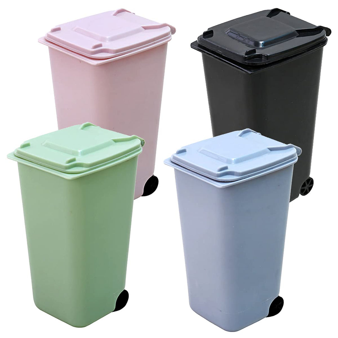 4 Stück Tischmülleimer mit Deckel, Mini Mülleimer, Mini Plastik Tisch Mülltonne, Bad Kosmetikeimer T
