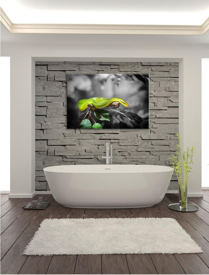 Pixxprint Raue grüne Schlange als Leinwandbild/Grösse: 100x70 / Wandbild/Kunstdruck/fertig bespannt,