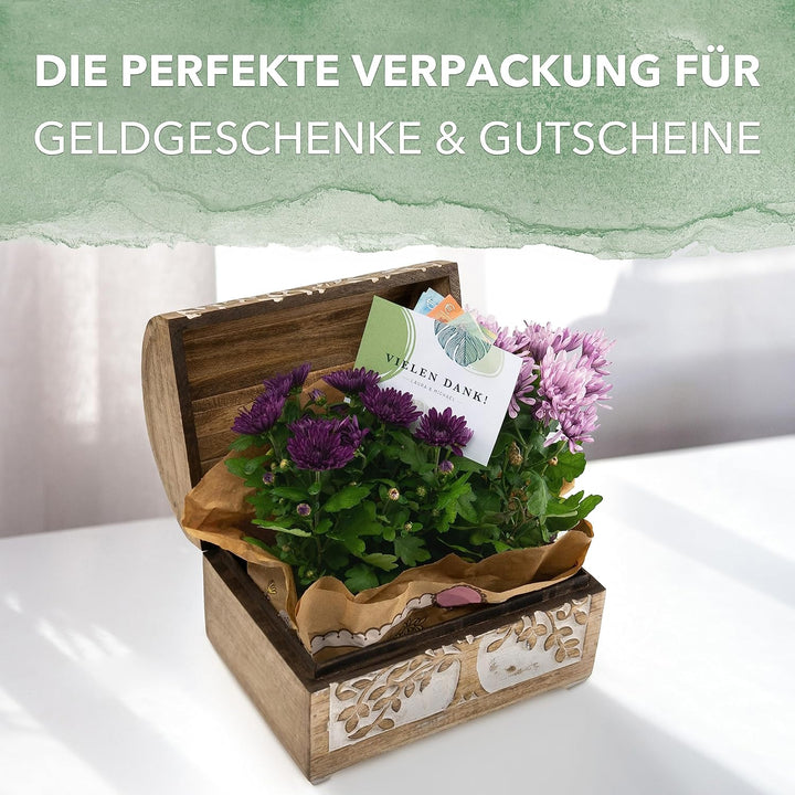 Schatzkiste Schatztruhe Baum des Lebens white wash, massive Holz-Schatulle Dekobox 20,5 x 11 x 12,5