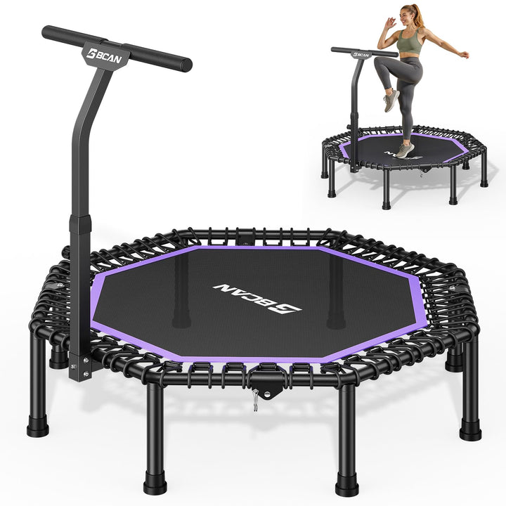 BCAN Achteckiges Indoor-Fitness-Trampolin, 130cm, Trampolin für Erwachsene bis 205 kg, mit verstellb