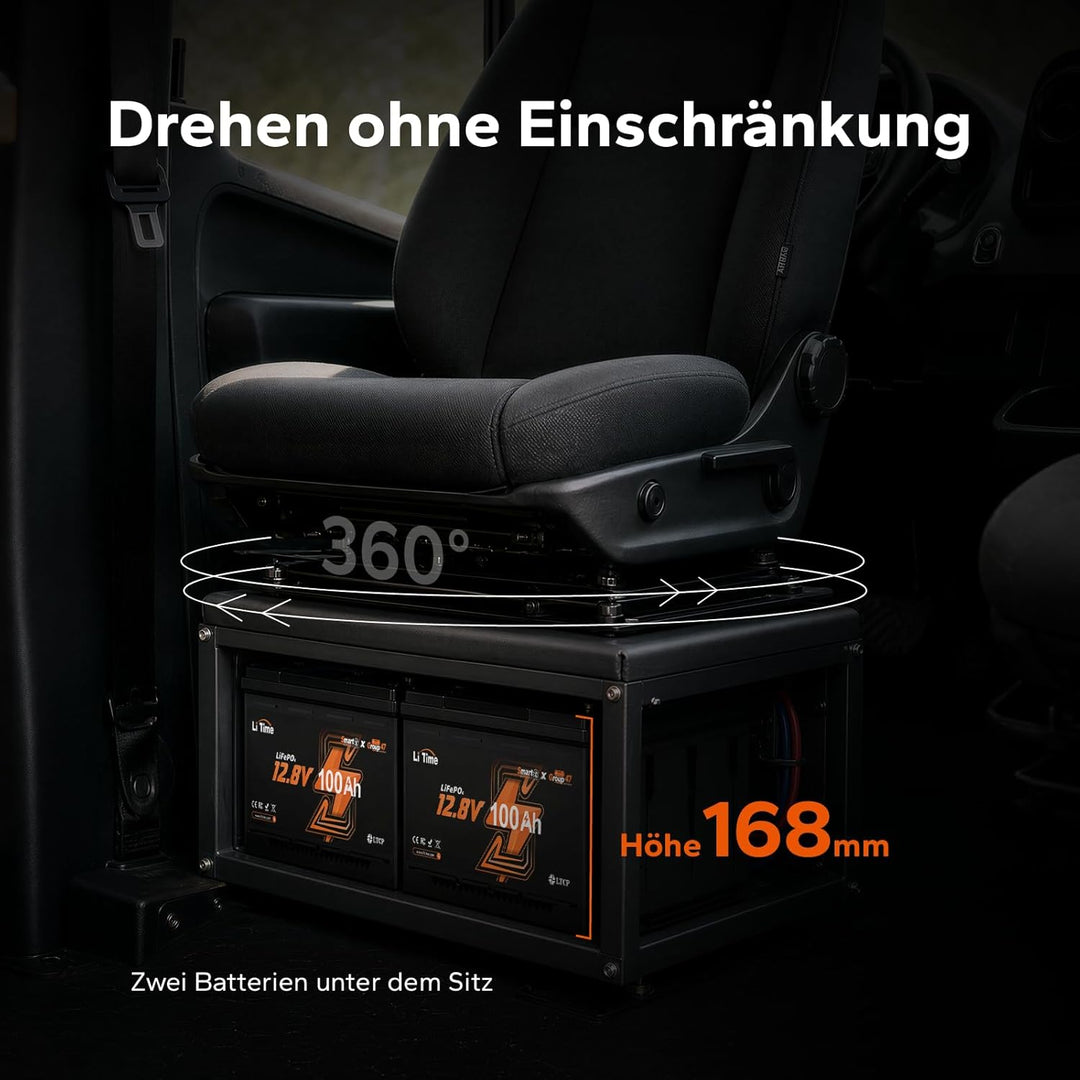 LiTime LiFePO4 12V 100Ah Bluetooth Lithium Batterie, DIN H5 Untersitz-Akku (168mm Höhe) mit 100A BMS