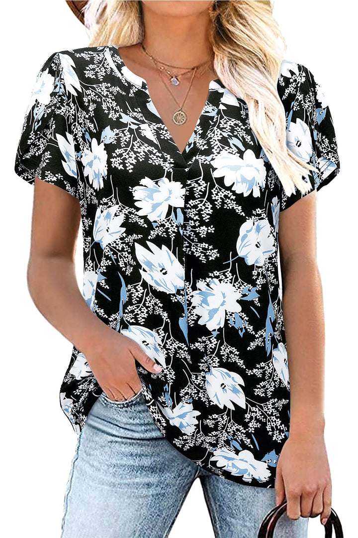 Siddhe Damen Bluse Kurzarm T-Shirts V-Ausschnitt Elegant Lässig Tunika Oberteil Locker Longshirt M 1