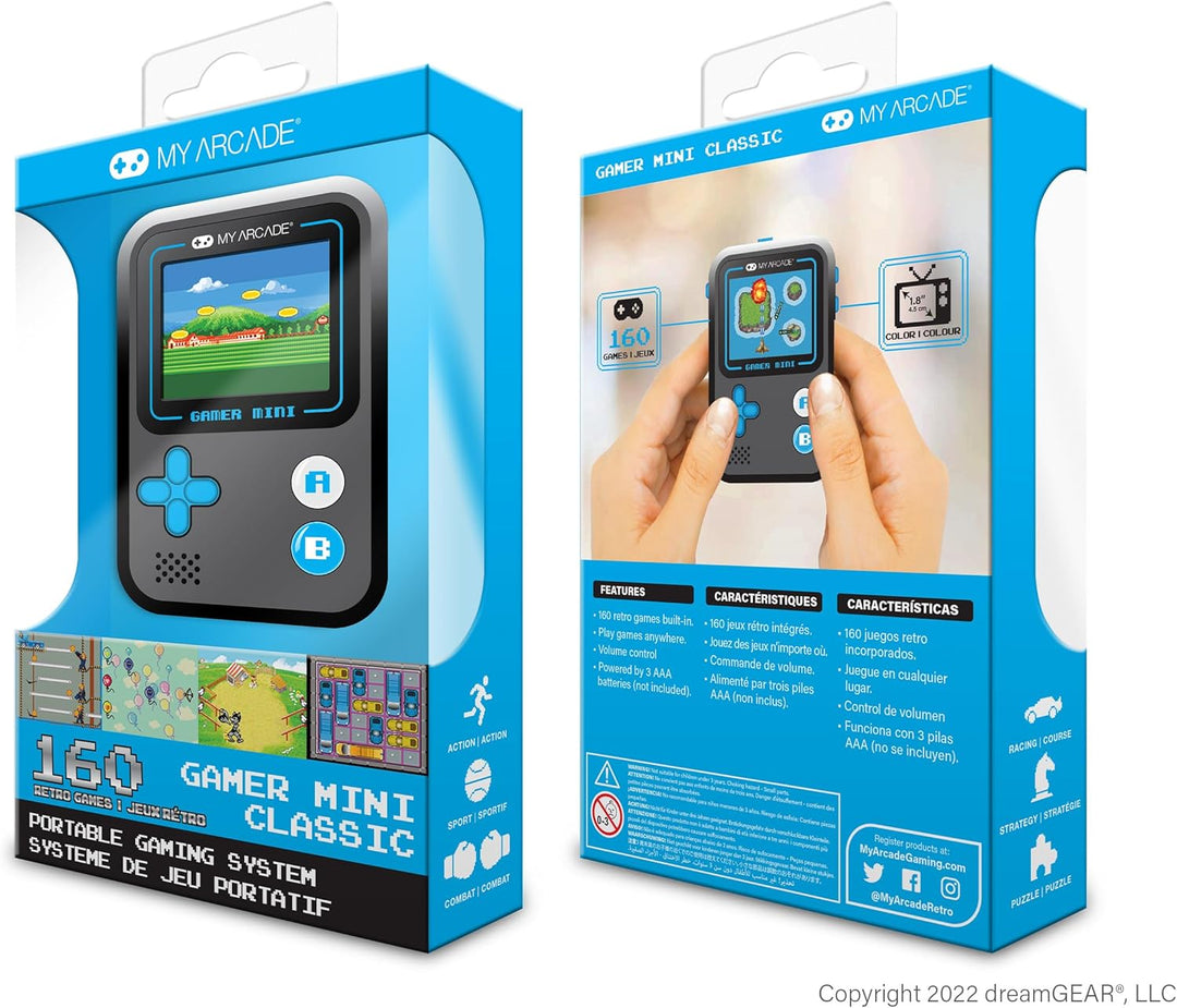My Arcade Gamer Mini Classic-Blue: Miniatur-Handheld mit 160 Spielen, 1,8 Zoll Farbdisplay (DGUN-392