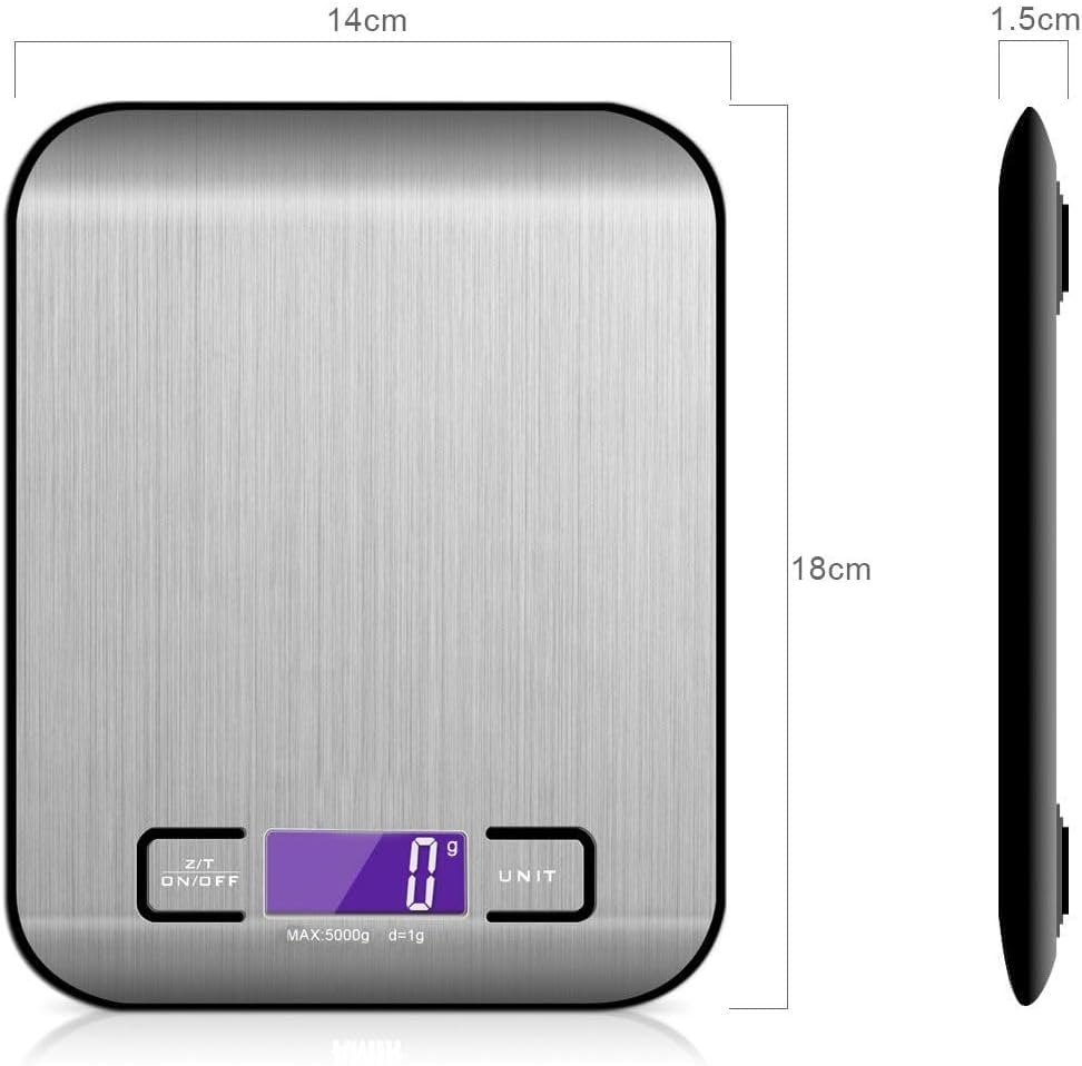 Herzberg HG0413 Elektronische Küchenwaage, Kapazität 5 kg, LCD-Display, mehrere Einheiten, Zählfunkt