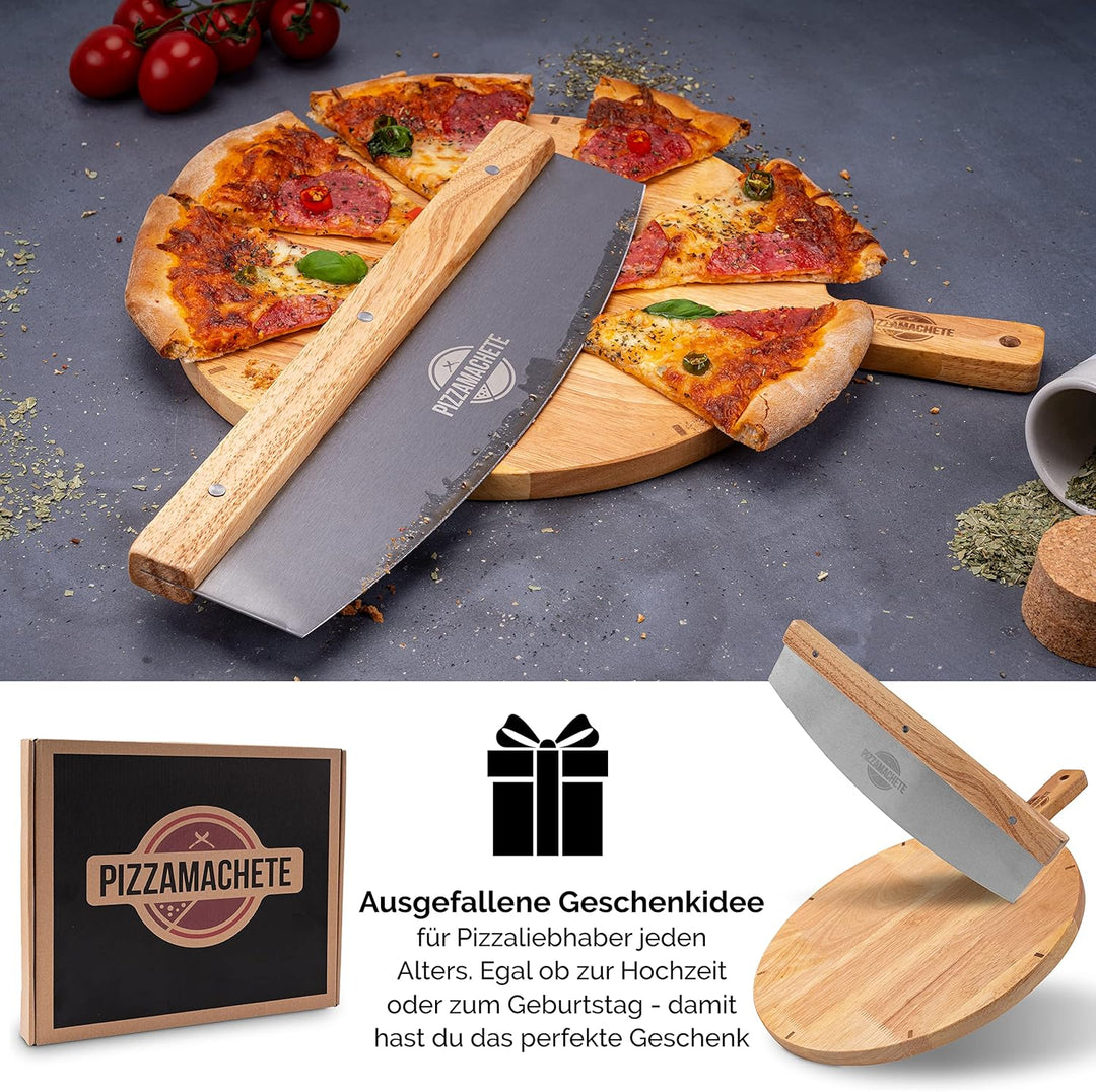 Pizzaschneider + Pizzabrett , Pizza Set bestehend aus Wiegemesser und Pizzaschneidebrett, -Zubehör m