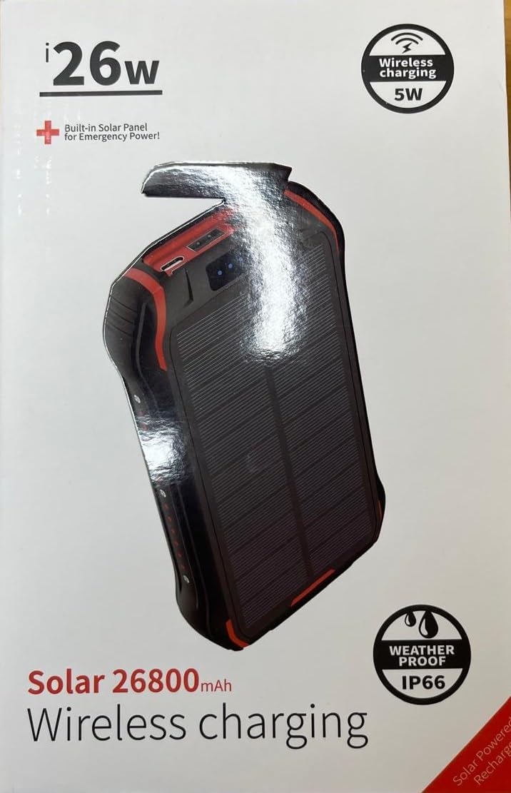 ERBILON Vielseitige 26800mAh Smart Solar Powerbank: Wasserdichtes Solarladegerät mit USB-C, 2 Eingän