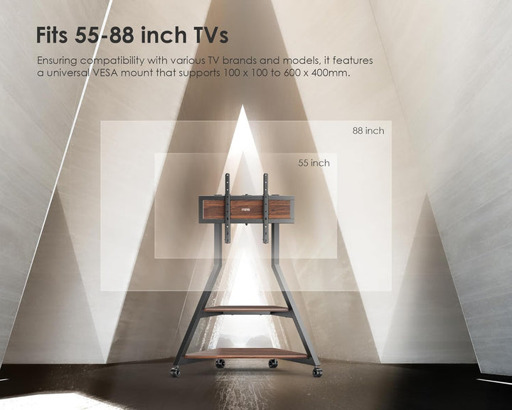 FITUEYES Design TV Ständer Rollbar für 55-88 Zoll Fernseher Mobiler TV Stand höhenverstellbar schwen