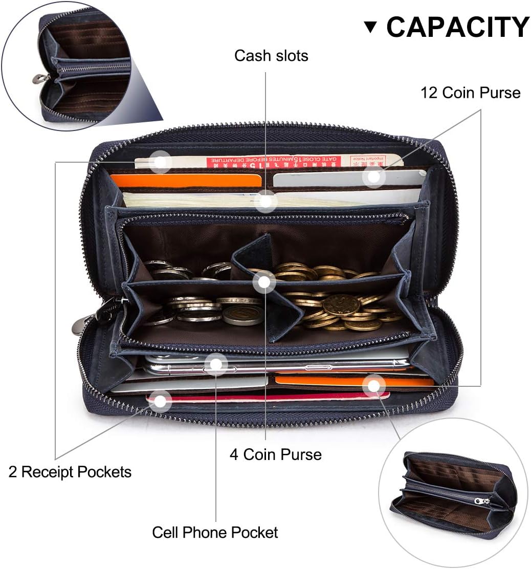 Contacts RFID Blocking Echtleder Herren Reissverschluss um Brieftasche Karte Telefonhalter Münzkuppl
