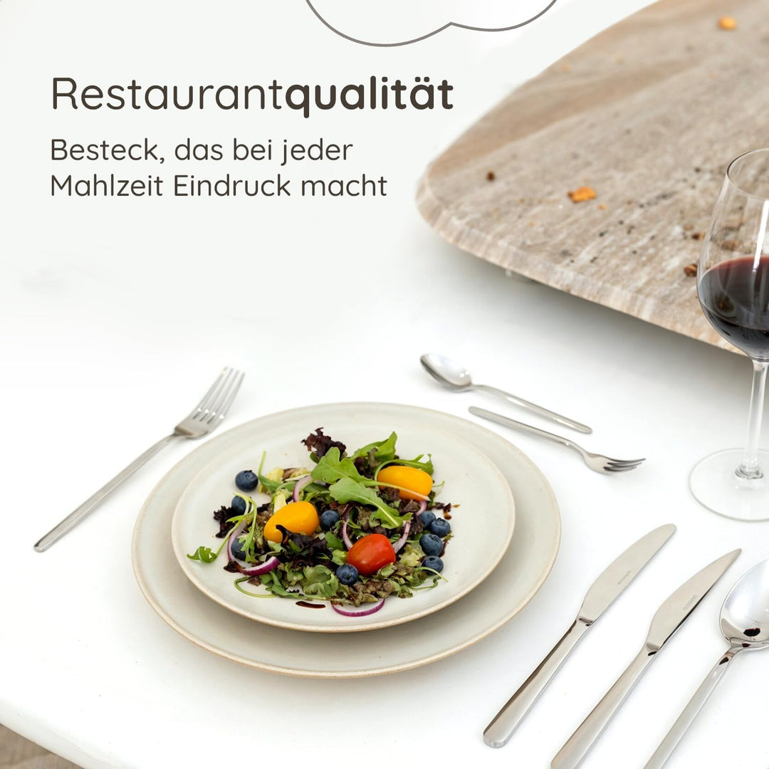 Besteckset 6 Personen Amor, 36-teilig, Edelstahl 18/0 Silber, spülmaschinenfest und rostfrei, Essbes