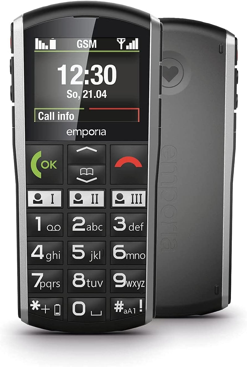 Emporia SIMPLICITY Handy, 2 Zoll Farbdisplay, grosse Tasten, SOS-Taste, Ladestation, M4/T4, kompatib